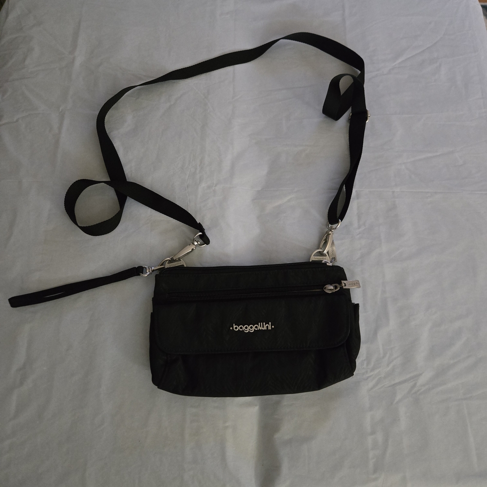 Baggallini Black Zebra Print Modern Everywhere Mini Crossbody Bag